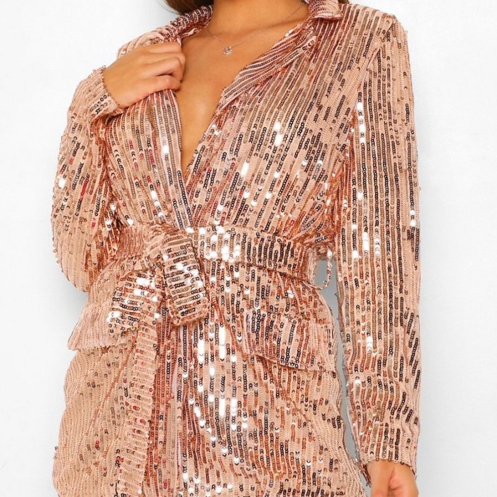 Sparkly rose gold sequin blazer and pants